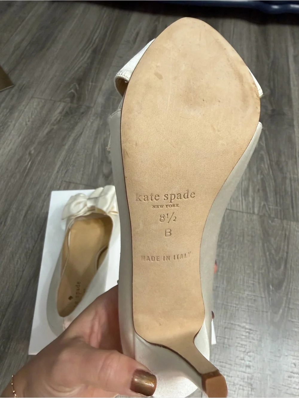 Vintage Kate Spade Ivory Satin Peep-Toe Bow Heels size 8.5